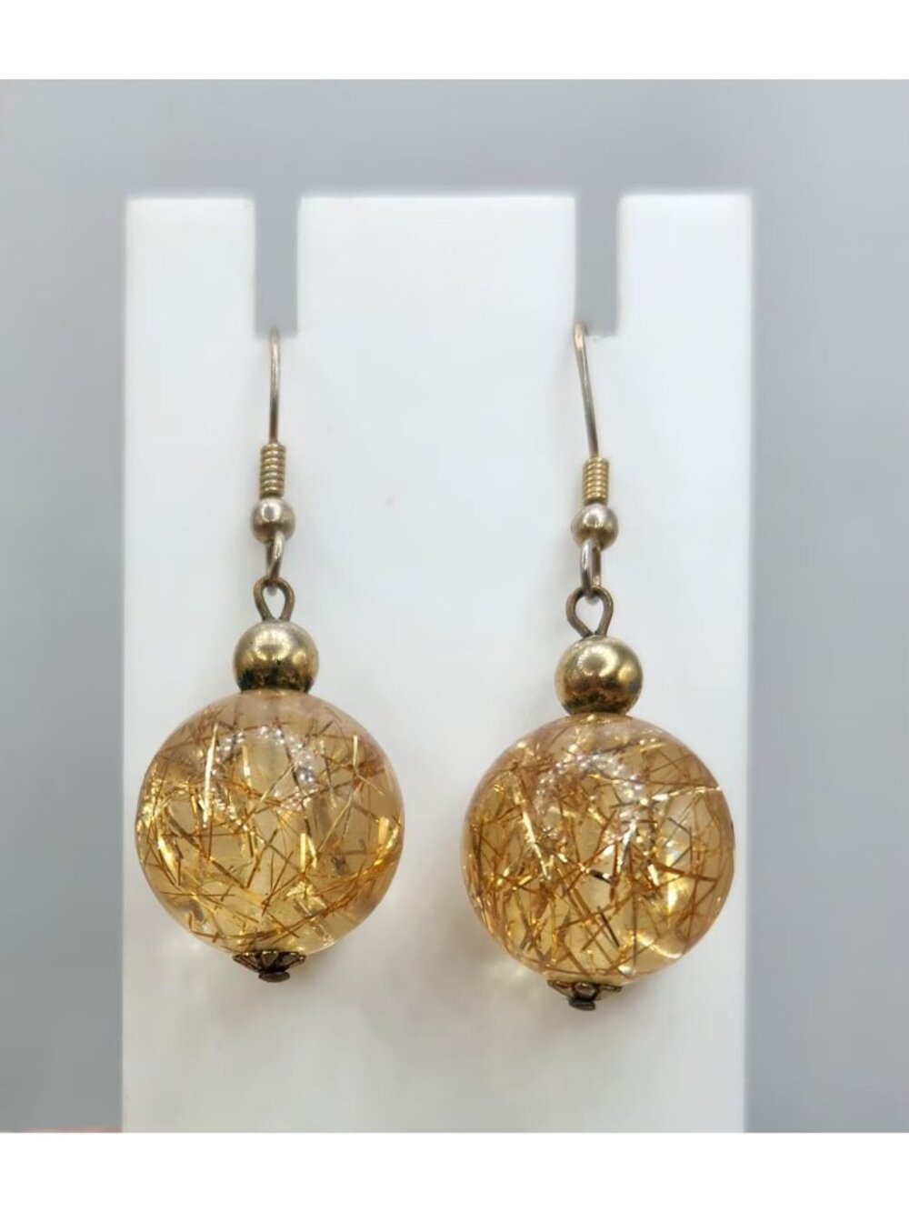 Flecked Bead Yellow/Gold Color Earrings With Hook